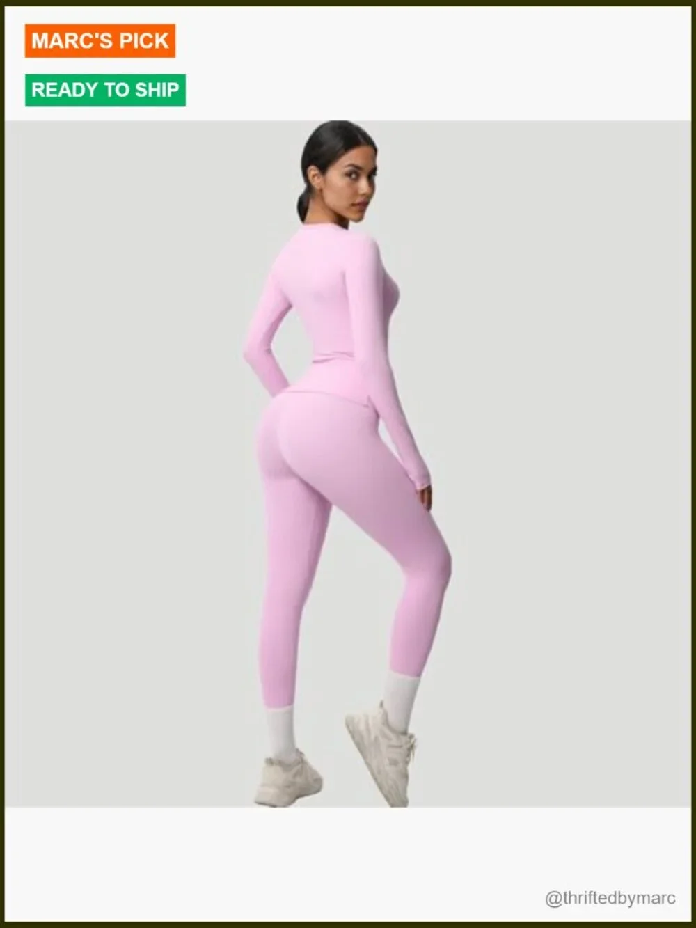 Long Sleeve Workout Top & High-Waisted Leggings Set Medium Fitted